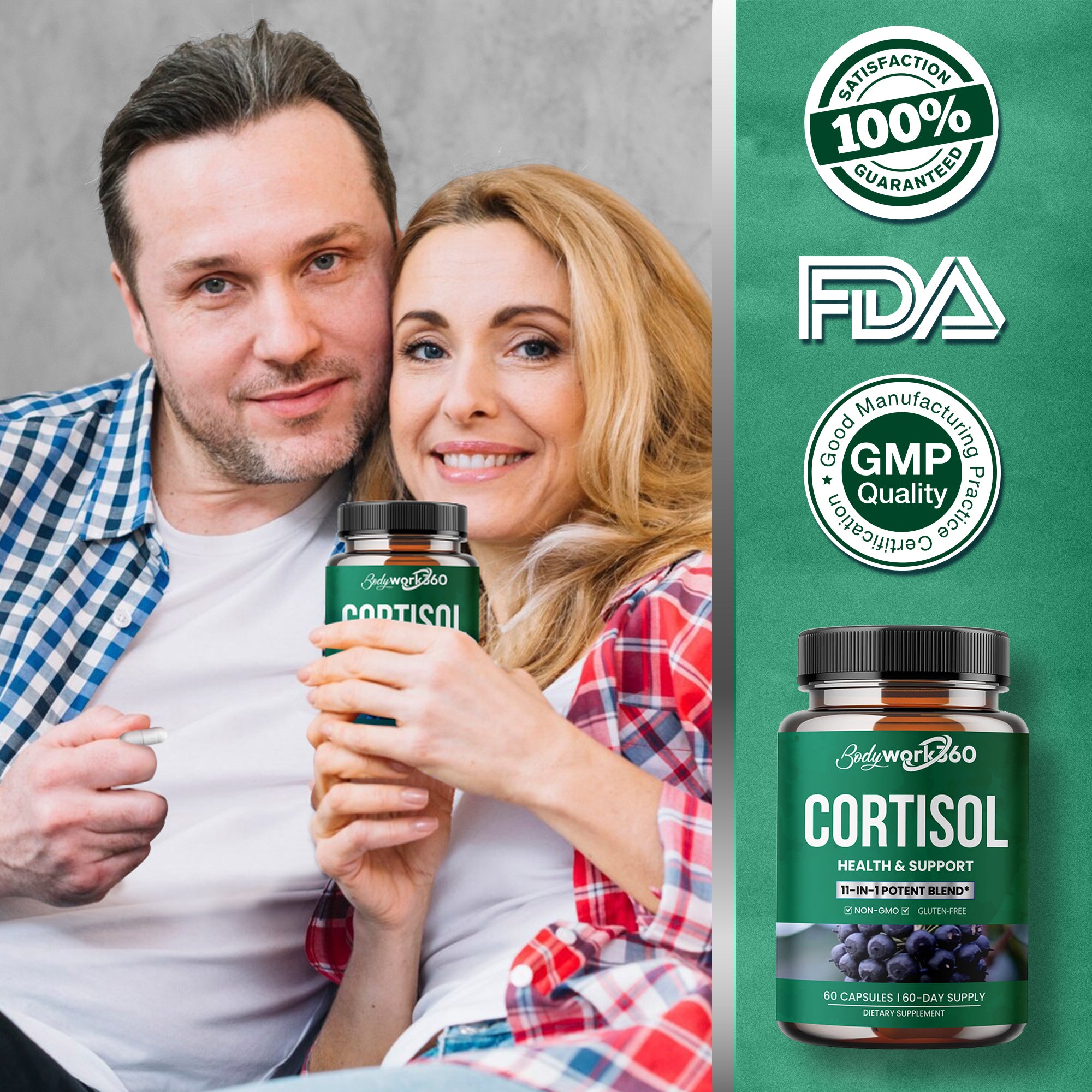 Cortisol Health & Support for Hormone Balance, Sound Sleep, Focus - Contains Ashwagandha, L-theanine, Rhodiola Rosea Root Extract - Gluten Free, Non-GMO - 60 Capsules