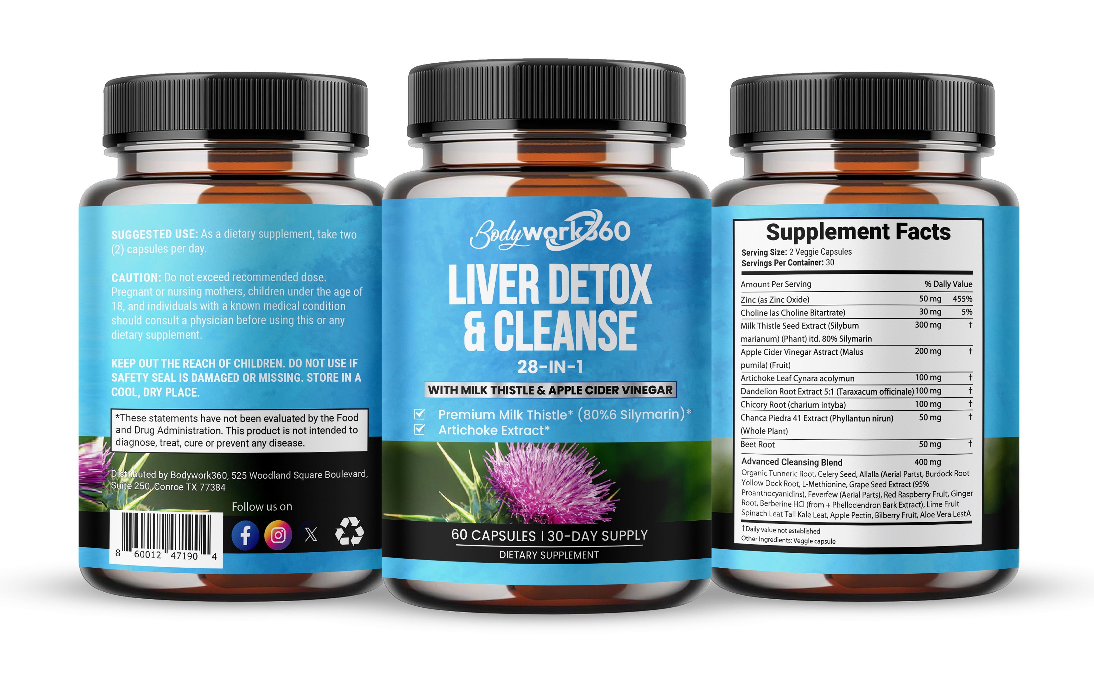 Liver Detox & Cleanse - 28-in-1 Liver Repair & Support Supplement for Men & Women with Milk Thistle, Apple Cider Vinegar, Dandelion Root Extract & Artichoke Extract - Non-GMO, 60 Capsules